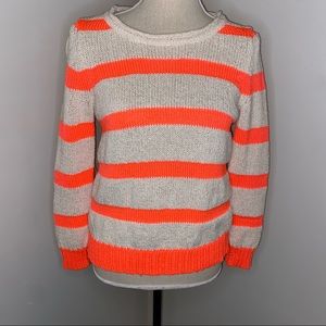 J Crew neon coral & cream nubby long sleeve sweater size Small